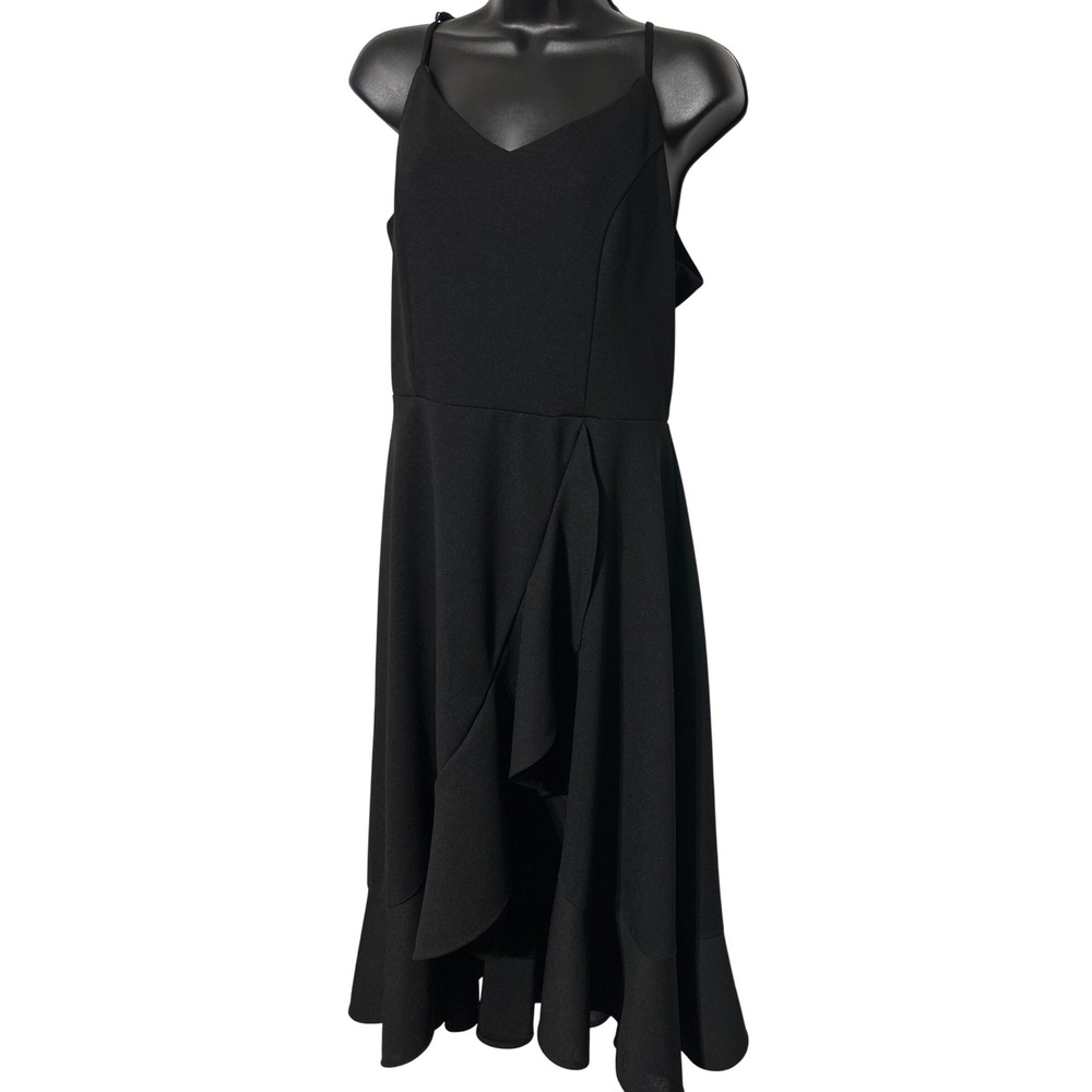 DRESSTELLS Black Spaghetti Strap High Low Ruffle Midi‎ Dress Size L